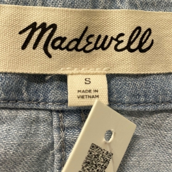 Madewell Blue Denim Pleated Short-Sleeve Top Size Small NWT - Picture 13 of 14